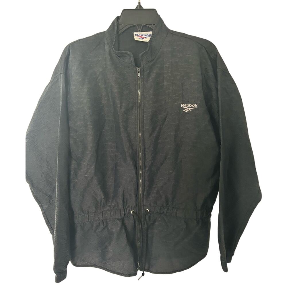 Vintage Reebok Women’s Black Windbreaker Cinch-Waist Jacket
